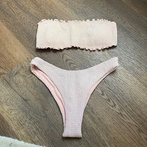 Blush pink rouched strapless bathing suit